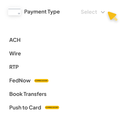 ACH, Wire, RTP, FedNow, Book Transfers, Push to Card