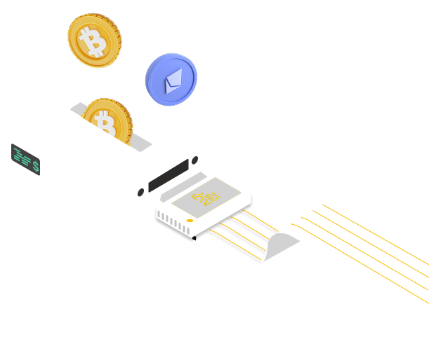 A bitcoin machine with coins and a coin dispenser